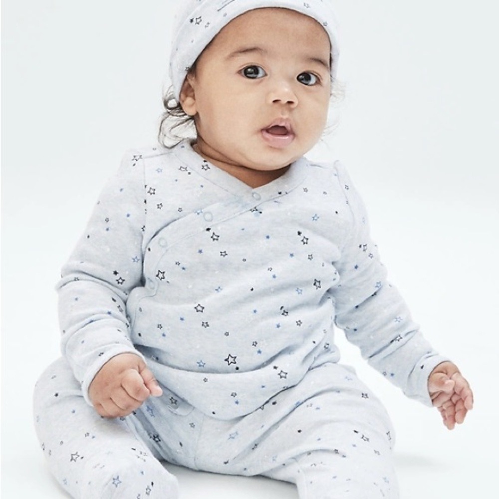 0-3‎ Months Blue 2 Piece Sleeper With Blue Stars Patriotic Fourth Of July Unisex